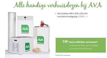 Promoties Verhuisdoos 480 x 320 x 222 mm met kleine handgreep - Huismerk - Ava - Geldig van 01/03/2018 tot 10/04/2018 bij Ava