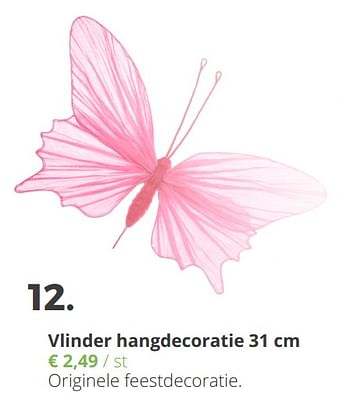 Promoties Vlinder hangdecoratie 31 cm - Huismerk - Ava - Geldig van 01/03/2018 tot 10/04/2018 bij Ava