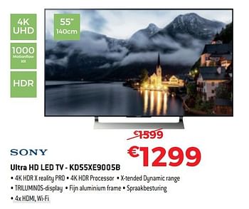 Promoties Sony ultra hd led tv kd55xe9005b - Sony - Geldig van 19/02/2018 tot 31/03/2018 bij Exellent