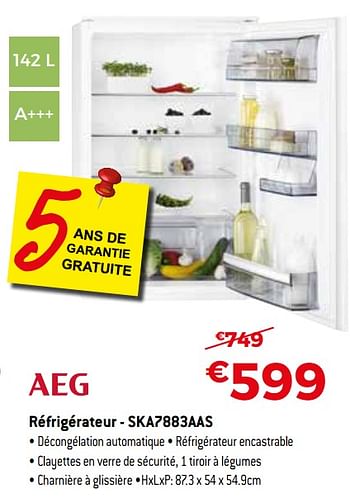 Promotions Aeg réfrigérateur - ska7883aas - AEG - Valide de 19/02/2018 à 31/03/2018 chez Exellent