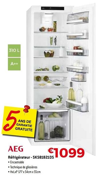Promoties Aeg réfrigérateur - sks81821ds - AEG - Geldig van 19/02/2018 tot 31/03/2018 bij Exellent