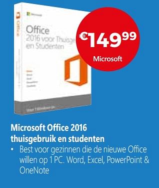 Promoties Microsoft office 2016 thuisgebruik en studenten - Microsoft - Geldig van 19/02/2018 tot 31/03/2018 bij Exellent