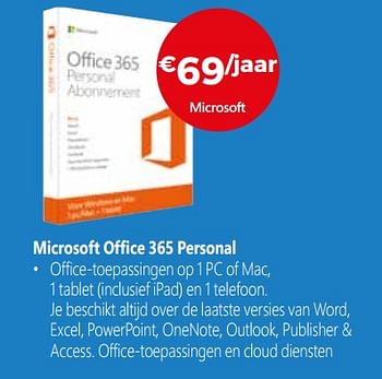 Promoties Microsoft office 365 personal - Microsoft - Geldig van 19/02/2018 tot 31/03/2018 bij Exellent