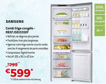 Promotions Samsung combi frigo-congélo - rb37j5015ssef - Samsung - Valide de 19/02/2018 à 31/03/2018 chez Exellent