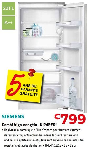Promotions Siemens combi frigo-congélo - ki24re61 - Siemens - Valide de 19/02/2018 à 31/03/2018 chez Exellent
