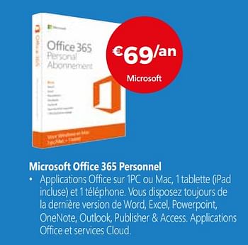 Promotions Microsoft office 365 personnel - Microsoft - Valide de 19/02/2018 à 31/03/2018 chez Exellent