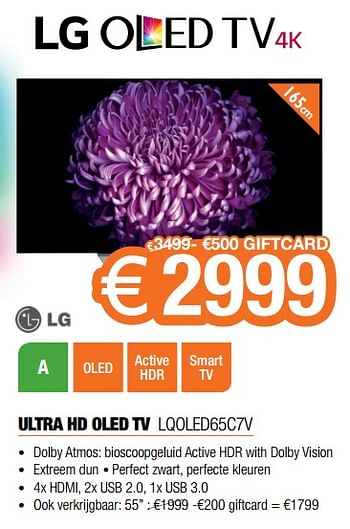 Promoties Lg ultra hd oled tv lqoled65c7v - LG - Geldig van 20/02/2018 tot 31/03/2018 bij Expert