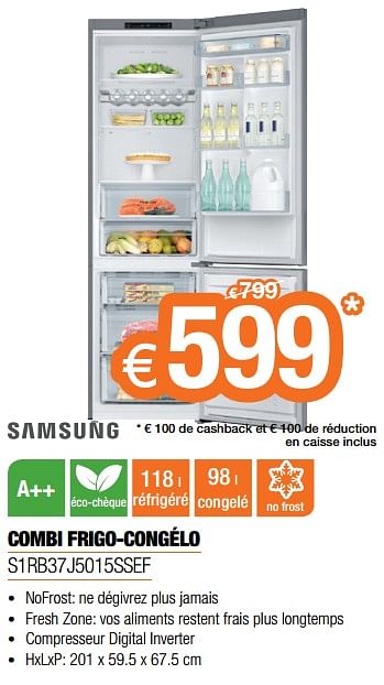 Promoties Samsung combi frigo-congélo s1rb37j5015ssef - Samsung - Geldig van 20/02/2018 tot 31/03/2018 bij Expert