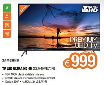 Promotions Samsung tv led ultra hd 4k sgue49mu7070 - Samsung - Valide de 20/02/2018 à 31/03/2018 chez Expert