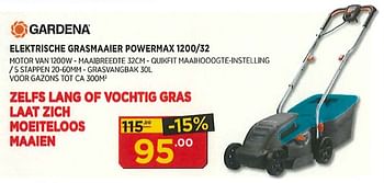 Promoties Gardena elektrische grasmaaier powermax 1200-32 - Gardena - Geldig van 01/03/2018 tot 24/03/2018 bij Bouwcenter Frans Vlaeminck