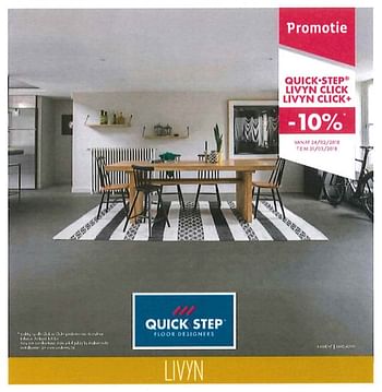 Promoties Quick-step luvyn click, livyn click+ -10% - QuickStep - Geldig van 24/02/2018 tot 31/03/2018 bij Bouwcenter Frans Vlaeminck