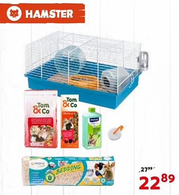 Promoties Hamster kooi, zaagsel, snacks en voeding - Huismerk - Tom & Co - Geldig van 28/02/2018 tot 11/03/2018 bij Tom&Co