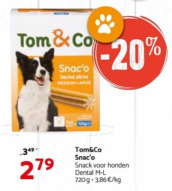 Promoties Tom+co snac`o snack voor honden - Huismerk - Tom & Co - Geldig van 28/02/2018 tot 11/03/2018 bij Tom&Co