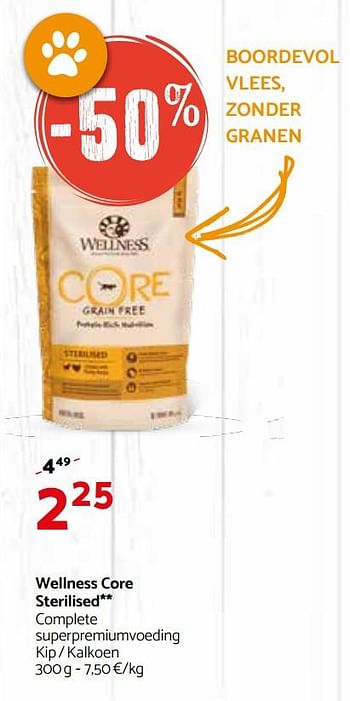 Promoties Wellness core sterilised complete superpremiumvoeding kip - kalkoen - Wellness Core - Geldig van 28/02/2018 tot 11/03/2018 bij Tom&Co
