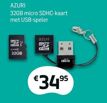 Promoties Azuri 32gb micro sdhc-kaart met usb-speler - Azuri - Geldig van 01/03/2018 tot 01/04/2018 bij Base