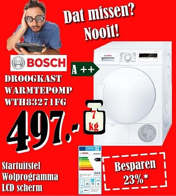 Promotions Bosch droogkast warmtepomp wth83271fg - Bosch - Valide de 01/03/2018 à 31/03/2018 chez Electro Zschau