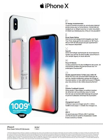 Promotions Apple iphone x - Apple - Valide de 01/03/2018 à 01/04/2018 chez Base