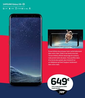 Promotions Samsung galaxy s8+ - Samsung - Valide de 01/03/2018 à 01/04/2018 chez Base