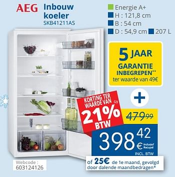 Promoties Aeg inbouw koeler skb41211as - AEG - Geldig van 01/03/2018 tot 28/03/2018 bij Eldi