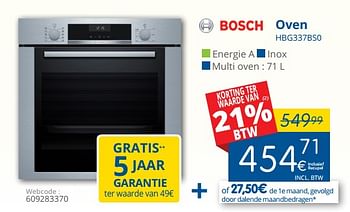 Promoties Bosch oven hbg337bs0 - Bosch - Geldig van 01/03/2018 tot 28/03/2018 bij Eldi