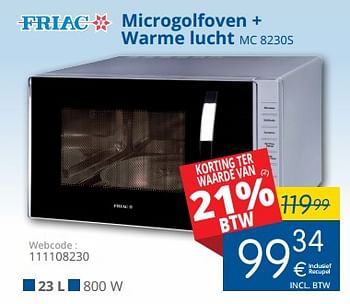 Promoties Friac microgolfoven + warme lucht mc 8230s - Friac - Geldig van 01/03/2018 tot 28/03/2018 bij Eldi