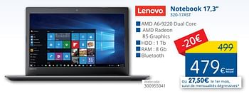 Promoties Lenovo notebook 17,3`` 320-17ast - Lenovo - Geldig van 01/03/2018 tot 28/03/2018 bij Eldi