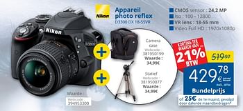 Promotions Nikon appareil photo reflex d3300 dx 18-55vr - Nikon - Valide de 01/03/2018 à 28/03/2018 chez Eldi