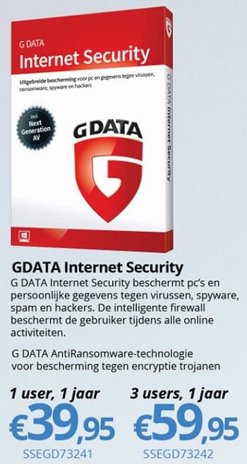 Promoties G data internet security - G Data - Geldig van 01/03/2018 tot 31/03/2018 bij Compudeals