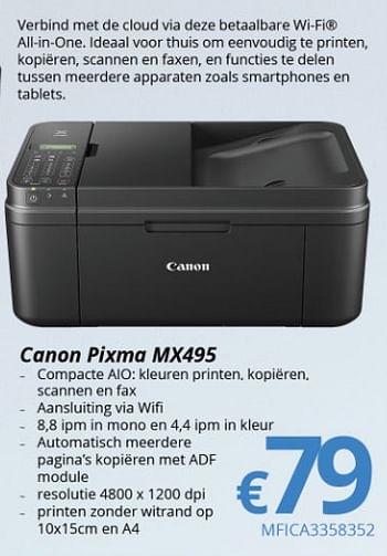 Promoties Canon printer pixma mx495 - Canon - Geldig van 01/03/2018 tot 31/03/2018 bij Compudeals