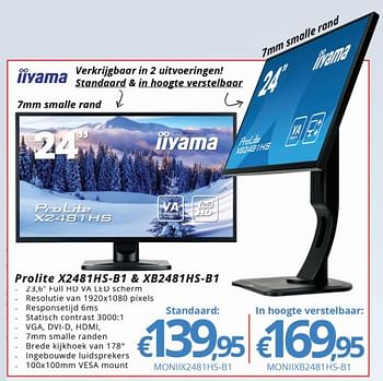 Promoties Iiyama monitor prolite x2481hs-b1 + xb2481hs-b1 - Iiyama - Geldig van 01/03/2018 tot 31/03/2018 bij Compudeals