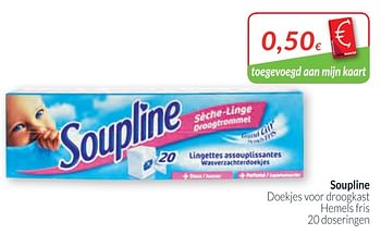Promoties Soupline doekjes voor droogkast hemels fris - Soupline - Geldig van 01/03/2018 tot 01/04/2018 bij Intermarche