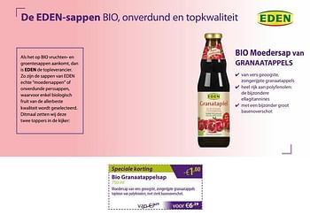 Promoties Eden bio moedersap van granaatappels - Eden - Geldig van 05/03/2018 tot 30/03/2018 bij Mannavita