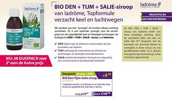 Promoties Ladrôme bio den+tijm+salie siroop - Ladrome - Geldig van 05/03/2018 tot 30/03/2018 bij Mannavita