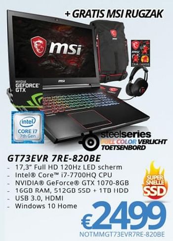 Promotions Msi 17 gaming notebooks gt73evr 7re-820be - MSI - Valide de 01/03/2018 à 31/03/2018 chez Compudeals