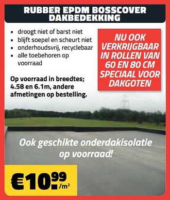 Promotions Rubber epdm bosscover dakbedekking - Produit maison - Bouwcenter Frans Vlaeminck - Valide de 05/03/2018 à 31/03/2018 chez Bouwcenter Frans Vlaeminck