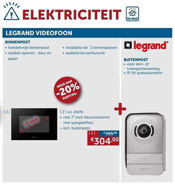 Promoties Legrand videofoon binnenpost - Legrand - Geldig van 06/03/2018 tot 02/04/2018 bij Zelfbouwmarkt