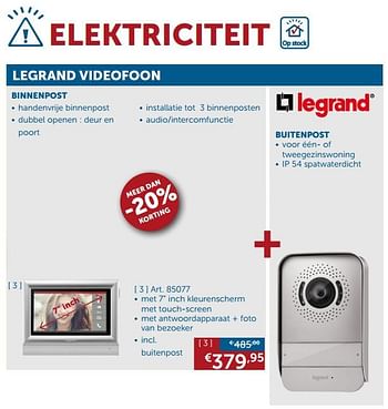 Promotions Legrand videofoon binnenpost - Legrand - Valide de 06/03/2018 à 02/04/2018 chez Zelfbouwmarkt