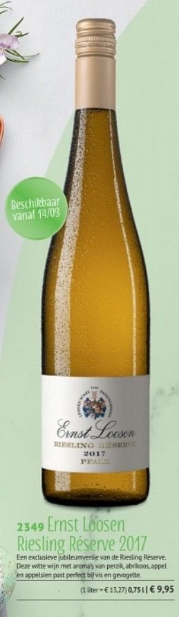 Promoties Ernst loosen riesling reserve 2017 - Witte wijnen - Geldig van 23/02/2018 tot 30/03/2018 bij Bofrost