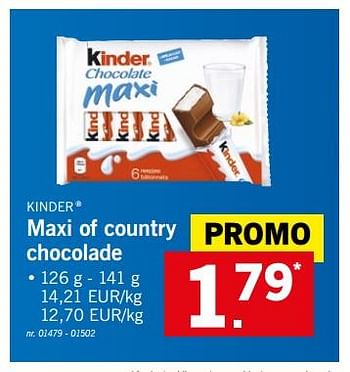 Promoties Maxi of country chocolade - Kinder - Geldig van 12/03/2018 tot 17/03/2018 bij Lidl