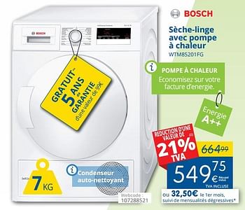 Promoties Bosch sèche-linge avec pompe à chaleur wtm85201fg - Bosch - Geldig van 01/03/2018 tot 28/03/2018 bij Eldi
