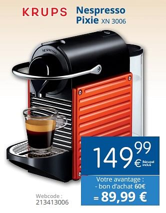 Promoties Krups nespresso pixie xn 3006 - Krups - Geldig van 01/03/2018 tot 28/03/2018 bij Eldi