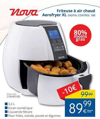 Promoties Nova friteuse à air chaud aerofryer xl digital control 180 - Nova - Geldig van 01/03/2018 tot 28/03/2018 bij Eldi