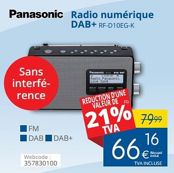 Promotions Panasonic radio numérique dab+ rf-d10eg-k - Panasonic - Valide de 01/03/2018 à 28/03/2018 chez Eldi