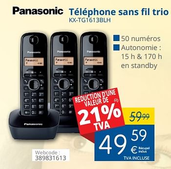 Promotions Panasonic téléphone sans fil trio kx-tg1613blh - Panasonic - Valide de 01/03/2018 à 28/03/2018 chez Eldi