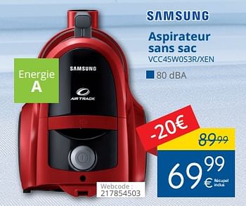 Promotions Samsung aspirateur sans sac vcc45w0s3r-xen - Samsung - Valide de 01/03/2018 à 28/03/2018 chez Eldi