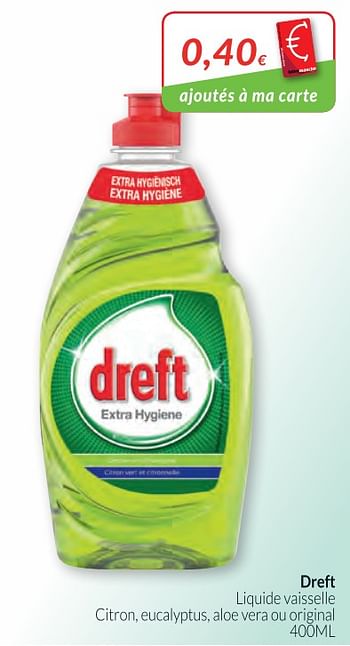 Promotions Dreft liquide vaisselle citron, eucalyptus, aloe vera ou original - Dreft - Valide de 01/03/2018 à 01/04/2018 chez Intermarche