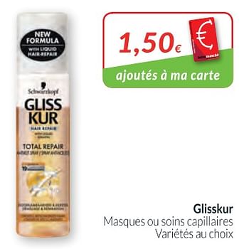 Promotions Glisskur masques ou soins capillaires - Schwarzkopf - Valide de 01/03/2018 à 01/04/2018 chez Intermarche
