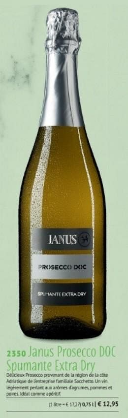 Promotions Janus prosccco doc spumante extra dry - Mousseux - Valide de 23/02/2018 à 30/03/2018 chez Bofrost
