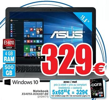 Promoties Asus notebook x540ya-xo648t-be - Asus - Geldig van 06/03/2018 tot 19/03/2018 bij Cora