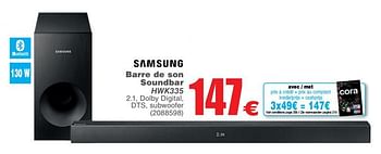 Promoties Samsung barre de son soundbar 2.1 hwk355 - Samsung - Geldig van 06/03/2018 tot 19/03/2018 bij Cora